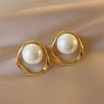 1 Pair Fashion Star Flower Imitation Pearl Alloy Inlay Rhinestones Women'S Earrings