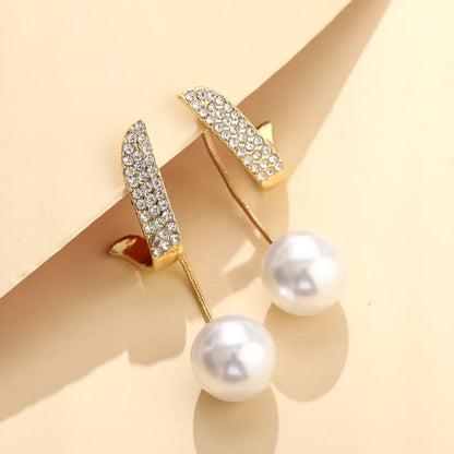 1 Pair Fashion Star Flower Imitation Pearl Alloy Inlay Rhinestones Women'S Earrings