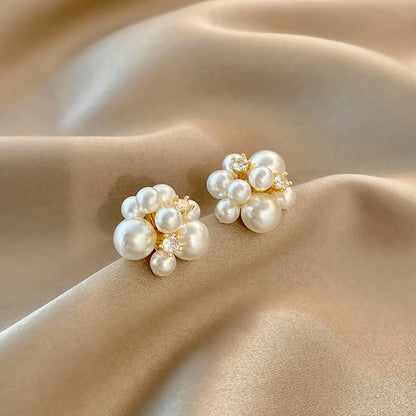 1 Pair Fashion Star Flower Imitation Pearl Alloy Inlay Rhinestones Women'S Earrings