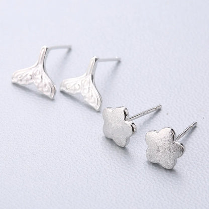 1 Pair Fashion Star Heart Shape Fish Tail Sterling Silver Plating Ear Studs