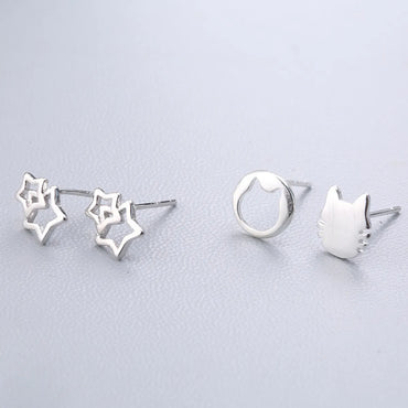 1 Pair Fashion Star Heart Shape Fish Tail Sterling Silver Plating Ear Studs