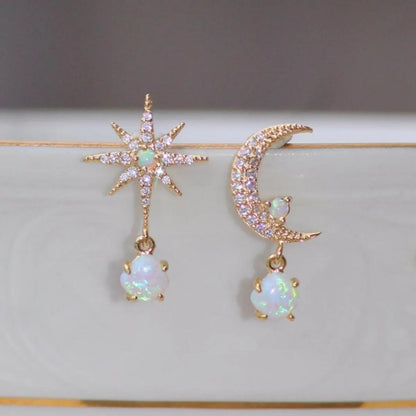 1 Pair Fashion Star Moon Alloy Asymmetrical Plating Inlay Opal Zircon Women'S Drop Earrings