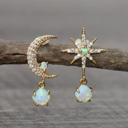 1 Pair Fashion Star Moon Alloy Asymmetrical Plating Inlay Opal Zircon Women'S Drop Earrings