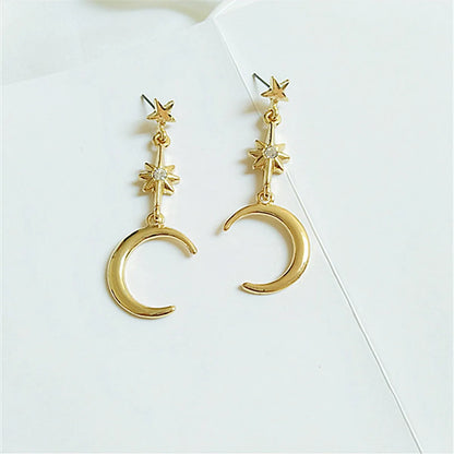 1 Pair Fashion Star Moon Alloy Plating Rhinestones Women'S Drop Earrings