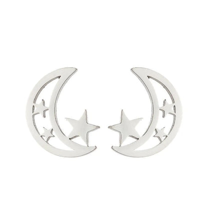 1 Pair Fashion Star Moon Plating 304 Stainless Steel 18K Gold Plated Ear Studs