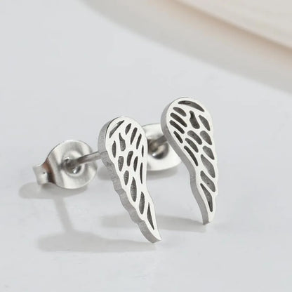 1 Pair Fashion Star Moon Wings Titanium Steel Asymmetrical Plating Hollow Out Ear Studs