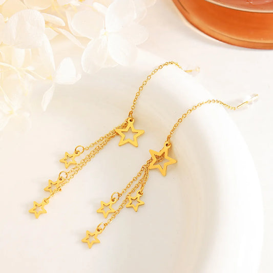 1 Pair Fashion Star Tassel Titanium Steel Plating Drop Earrings