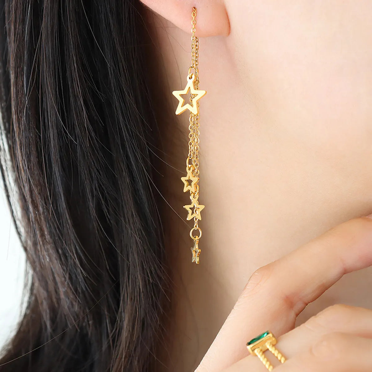 1 Pair Fashion Star Tassel Titanium Steel Plating Drop Earrings