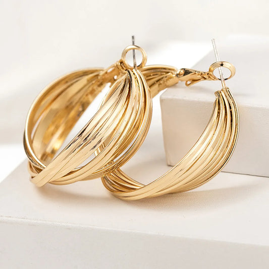 1 Pair Fashion Stripe Solid Color Metal Women'S Hoop Earrings