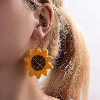 1 Pair Fashion Sunflower Alloy Cloth Embroidery Fabric Women's Girl's Drop Earrings