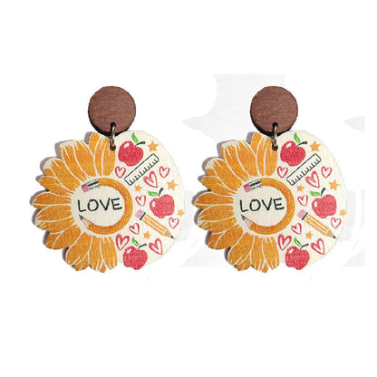 1 Pair Fashion Sunflower Letter Wood Patchwork Women's Drop Earrings