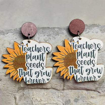 1 Pair Fashion Sunflower Letter Wood Patchwork Women's Drop Earrings