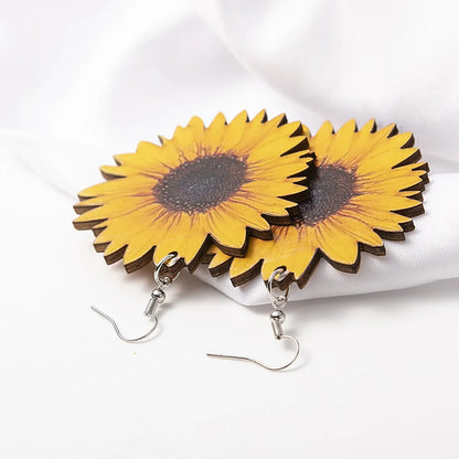 1 Pair Fashion Sunflower Wood Patchwork Women'S Earrings