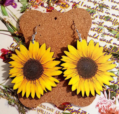 1 Pair Fashion Sunflower Wood Patchwork Women'S Earrings