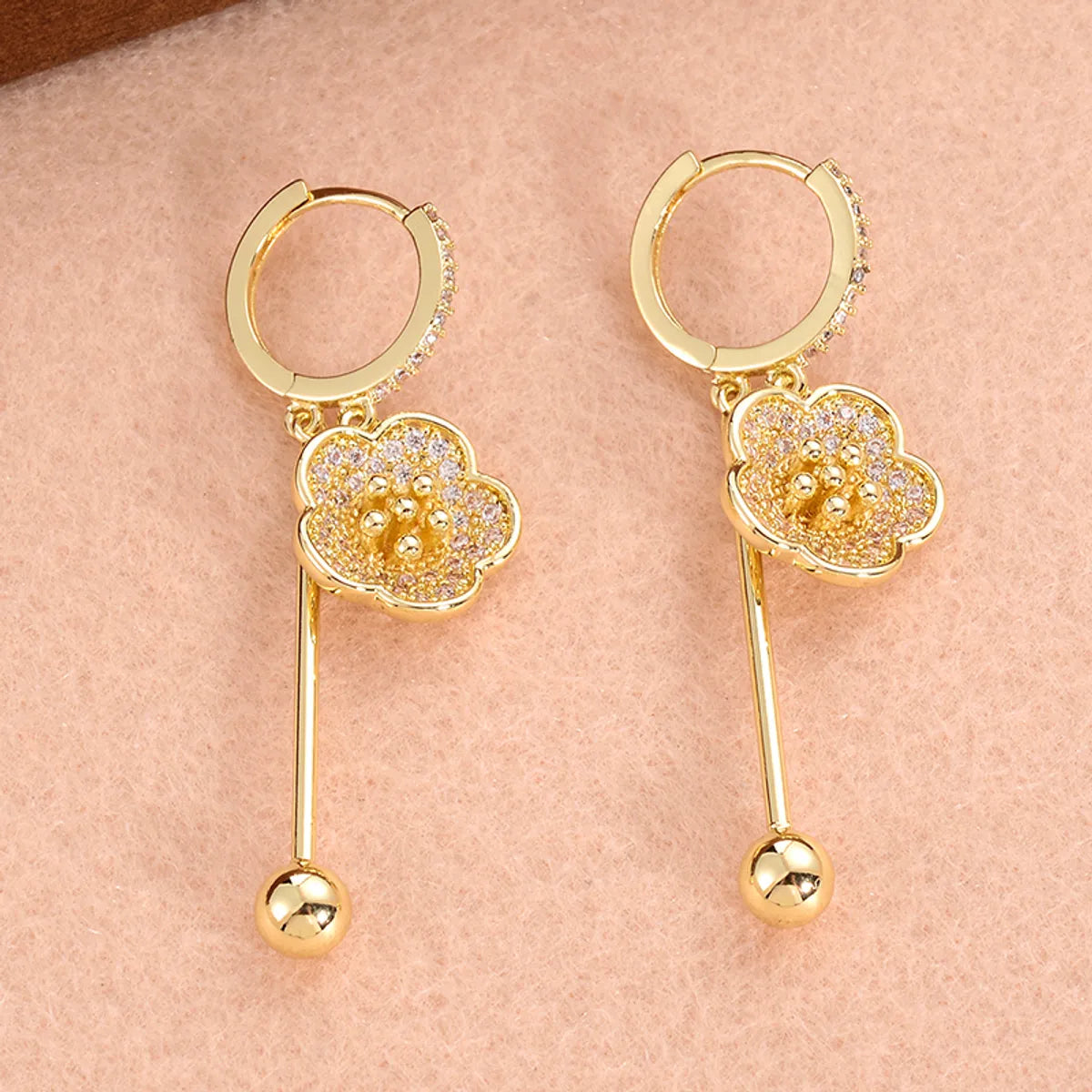 1 Pair Fashion Sweet Flower Plating Inlay Copper Zircon 14k Gold Plated Earrings