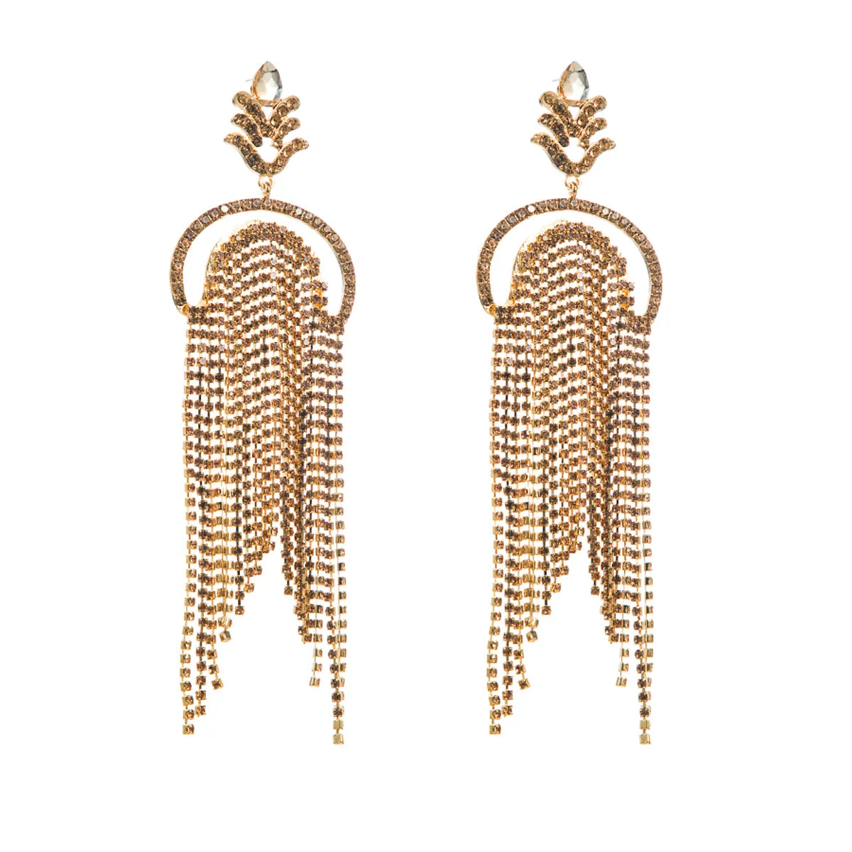 1 Pair Fashion Tassel Alloy Plating Inlay Rhinestones Gold Plated Women's Drop Earrings