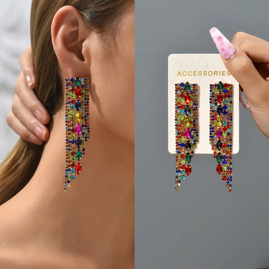 1 Pair Fashion Tassel Glass Metal Inlay Artificial Gemstones Women's Drop Earrings