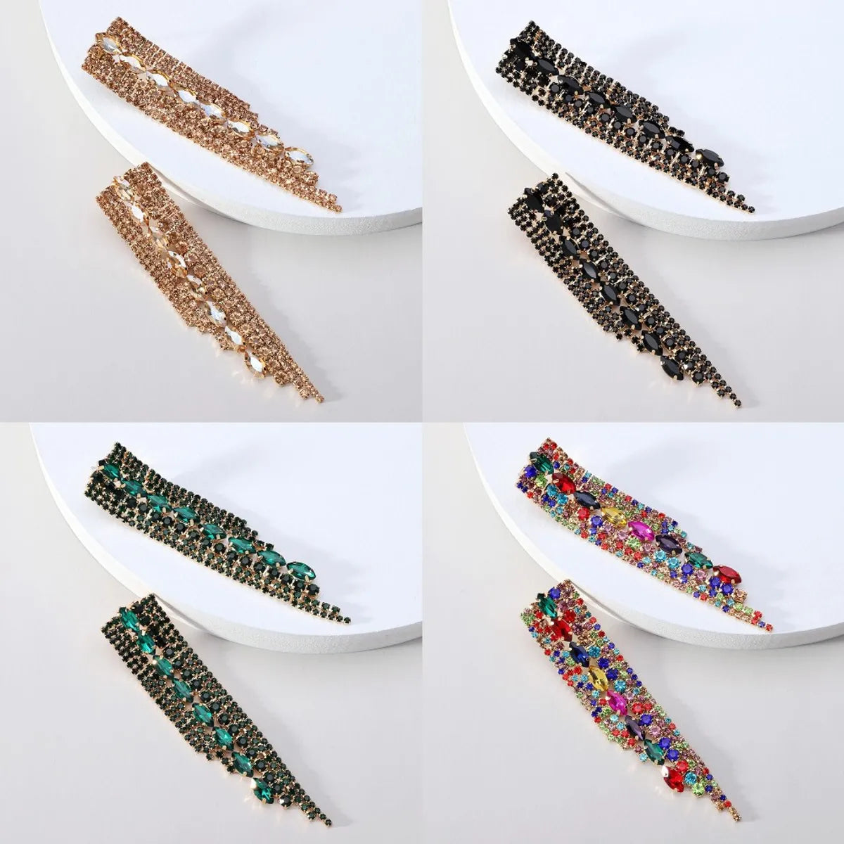 1 Pair Fashion Tassel Glass Metal Inlay Artificial Gemstones Women's Drop Earrings