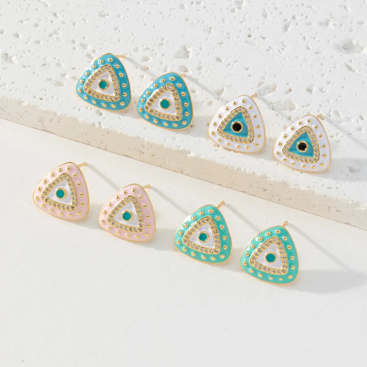 1 Pair Fashion Triangle Devil's Eye Copper Enamel Zircon Ear Studs