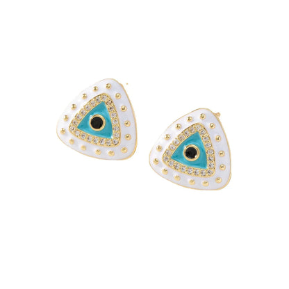 1 Pair Fashion Triangle Devil's Eye Copper Enamel Zircon Ear Studs