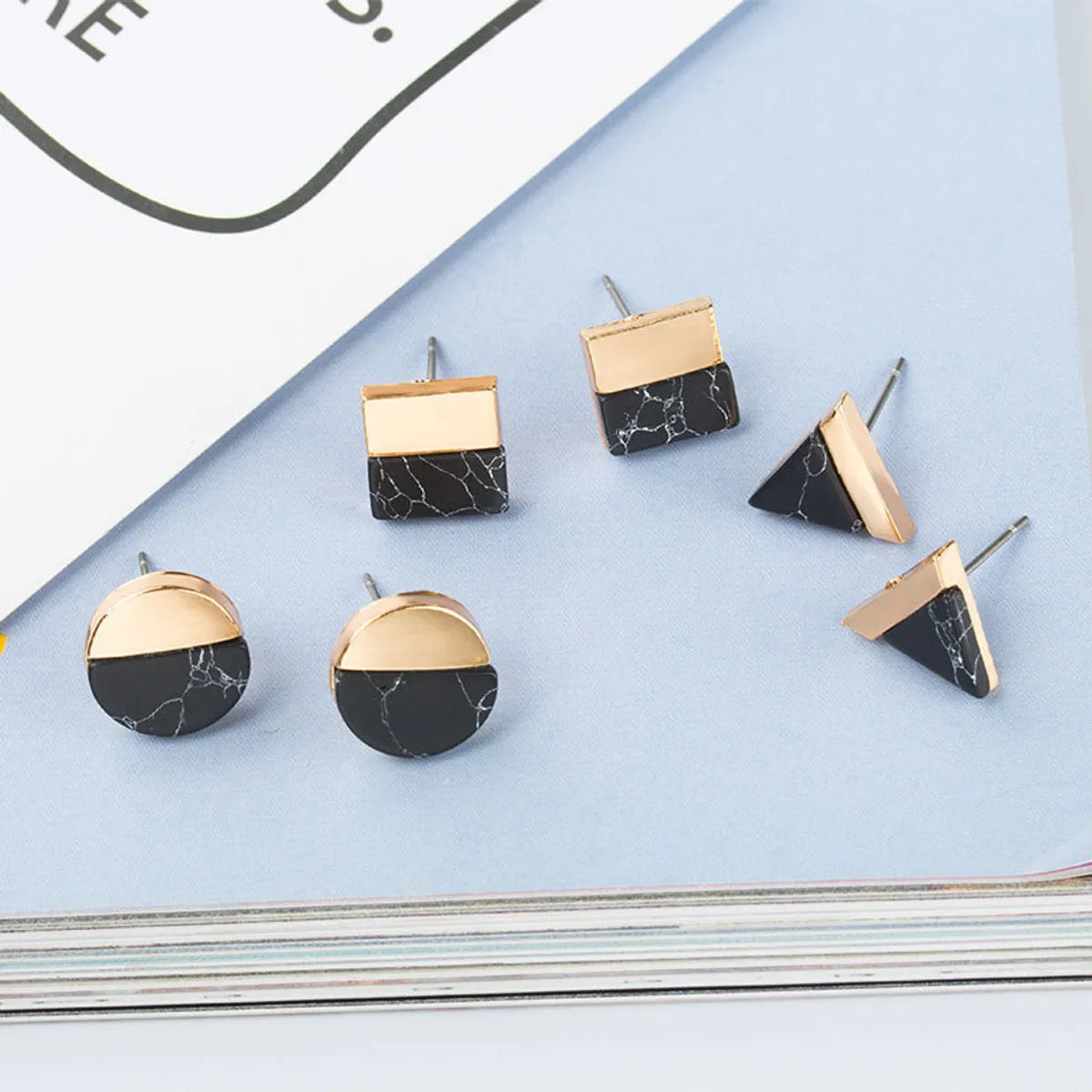 1 Pair Fashion Triangle Round Square Alloy Inlay Turquoise Women's Ear Studs