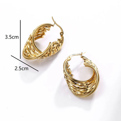 1 Pair Fashion U Shape Asymmetrical Plating Frill Stainless Steel 18k Gold Plated Hoop Earrings