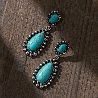 1 Pair Fashion Water Droplets Alloy Metal Plating Hollow Out Inlay Turquoise Women's Drop Earrings