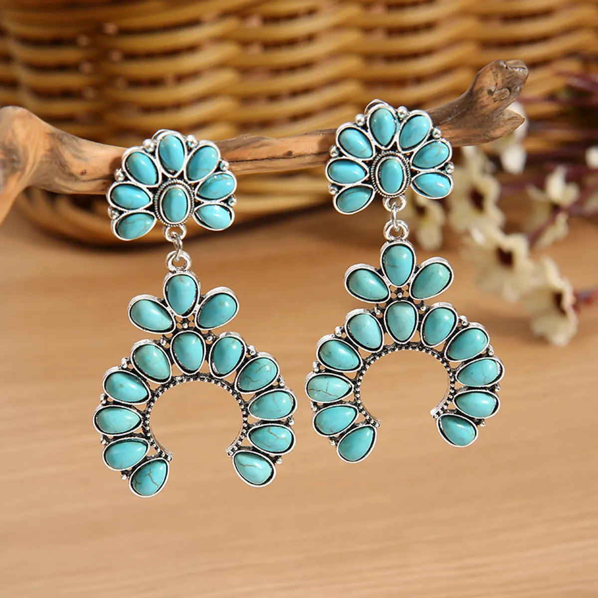 1 Pair Fashion Water Droplets Alloy Plating Inlay Turquoise Women's Drop Earrings