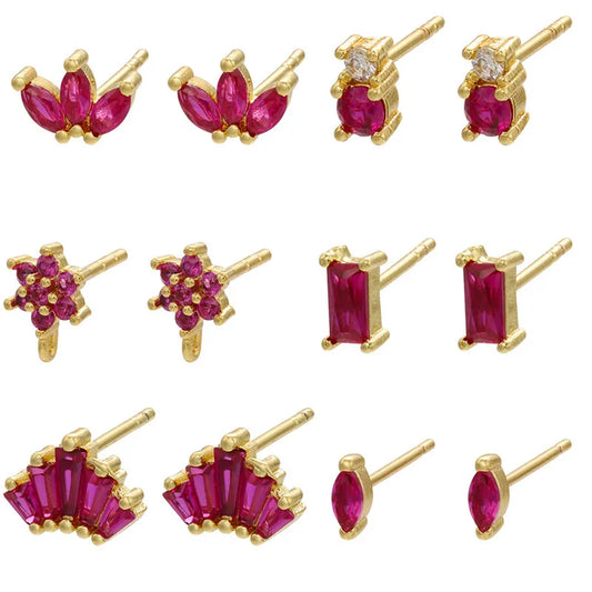 1 Pair Fashion Water Droplets Flower Rectangle Copper Inlay Rhinestones Women'S Ear Studs