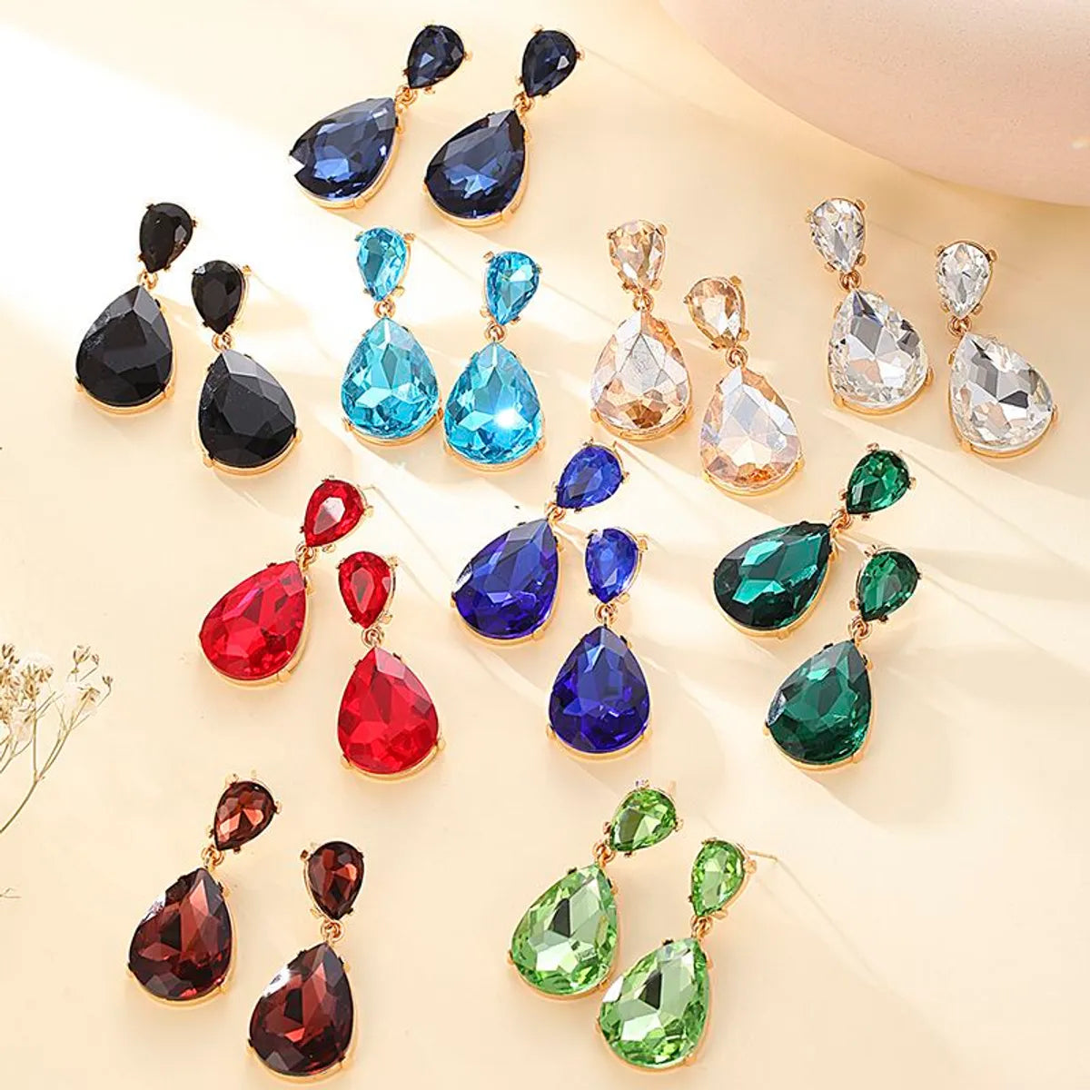 1 Pair Fashion Water Droplets Plating Glass Drop Earrings