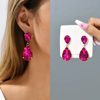 1 Pair Fashion Water Droplets Plating Glass Drop Earrings