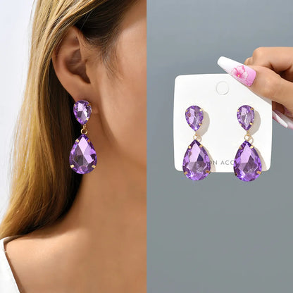 1 Pair Fashion Water Droplets Plating Glass Drop Earrings