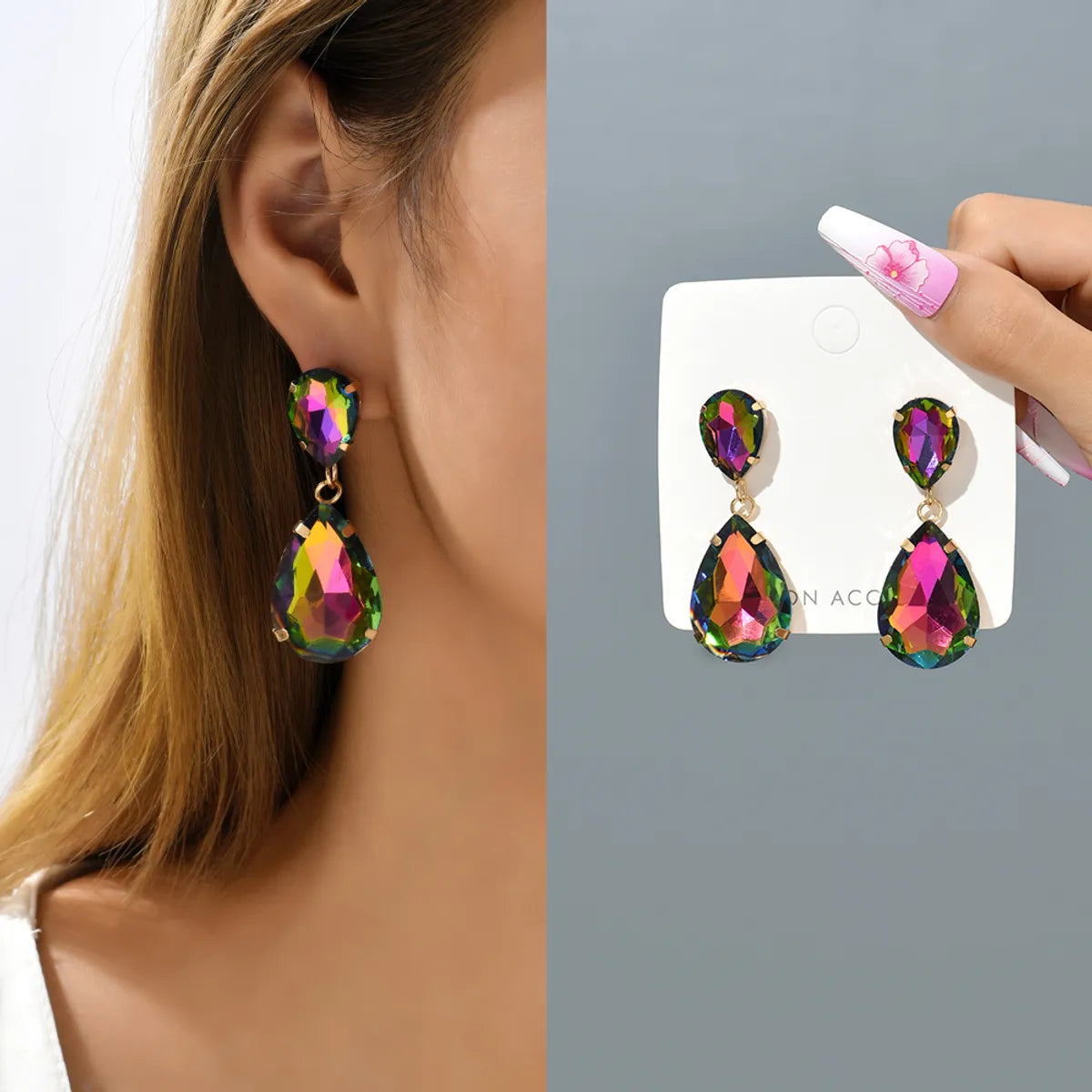 1 Pair Fashion Water Droplets Plating Glass Drop Earrings