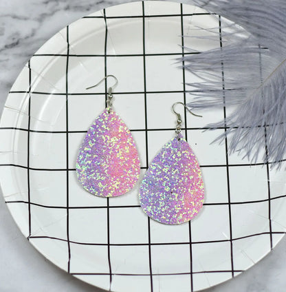 1 Pair Fashion Water Droplets Pu Leather Sequins Women'S Drop Earrings