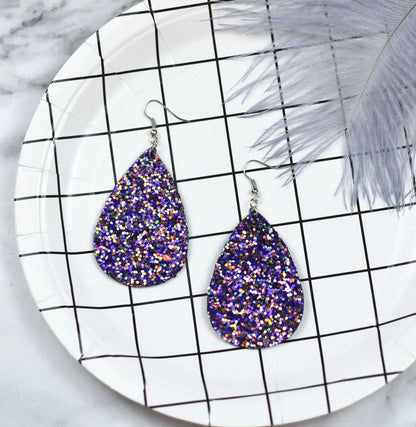 1 Pair Fashion Water Droplets Pu Leather Sequins Women'S Drop Earrings