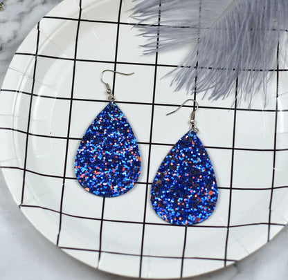 1 Pair Fashion Water Droplets Pu Leather Sequins Women'S Drop Earrings