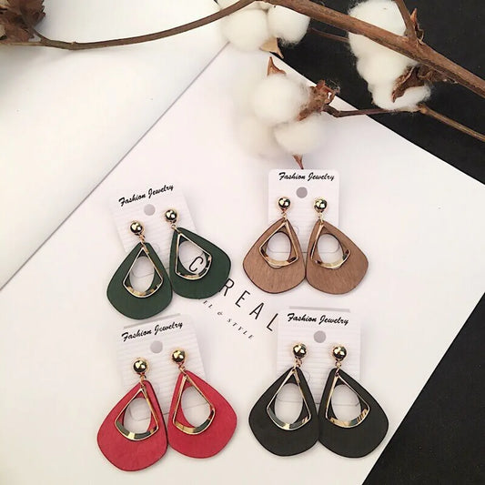 1 Pair Fashion Water Droplets Wood Hollow Out Women's Drop Earrings