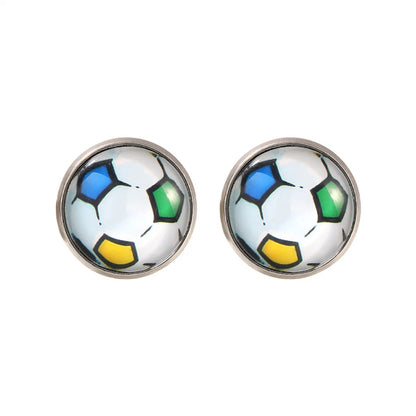 1 Pair Fitness Streetwear Sports Basketball Football Inlay Alloy Glass Ear Studs