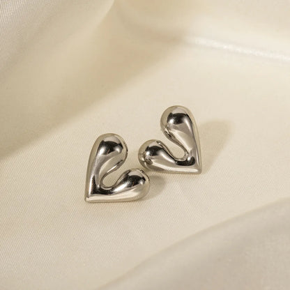 1 Pair Formal Heart Shape Patchwork Stainless Steel Ear Studs