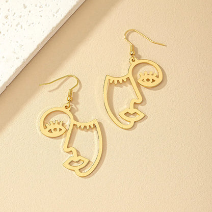 1 Pair French Style Artistic Cool Style Human Face Plating Alloy Drop Earrings