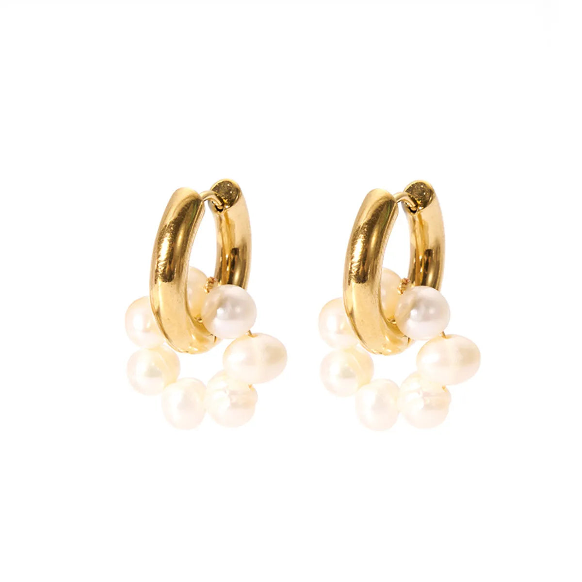 1 Pair French Style British Style Round Plating 201 Stainless Steel Freshwater Pearl 18K Gold Plated Earrings