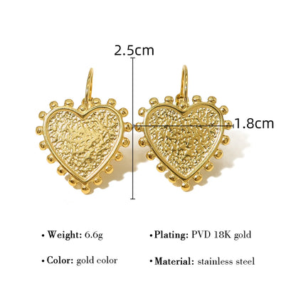 1 Pair French Style Commute Heart Shape Plating Carving Titanium Steel 18k Gold Plated Ear Studs