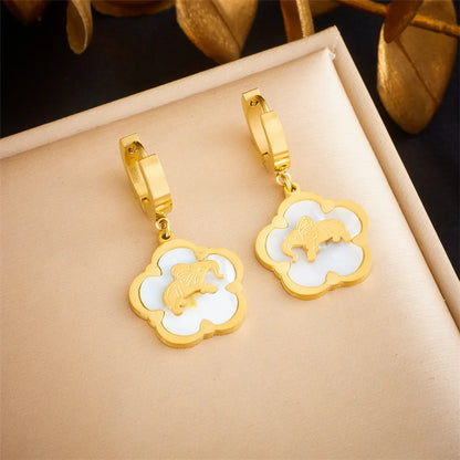 1 Pair French Style Flower Elephant Plating Titanium Steel 18k Gold Plated Drop Earrings