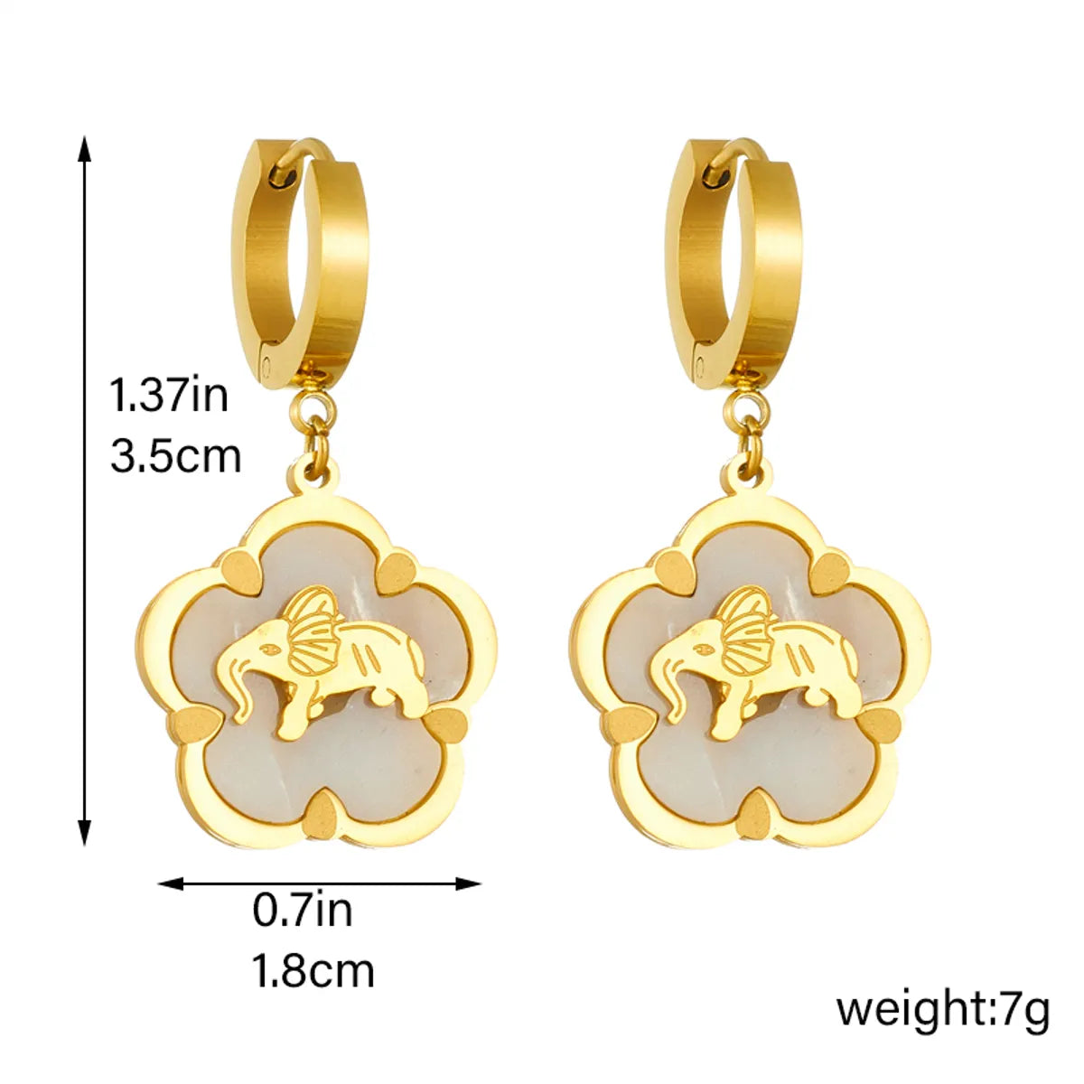 1 Pair French Style Flower Elephant Plating Titanium Steel 18k Gold Plated Drop Earrings