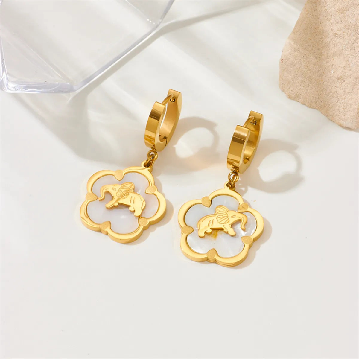 1 Pair French Style Flower Elephant Plating Titanium Steel 18k Gold Plated Drop Earrings