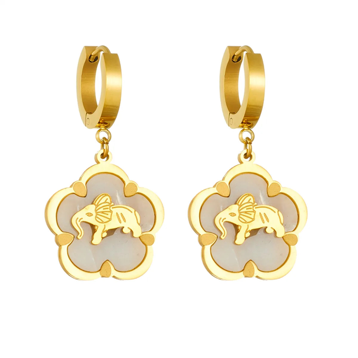 1 Pair French Style Flower Elephant Plating Titanium Steel 18k Gold Plated Drop Earrings