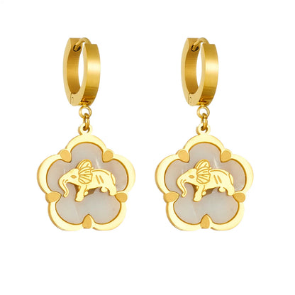 1 Pair French Style Flower Elephant Plating Titanium Steel 18k Gold Plated Drop Earrings