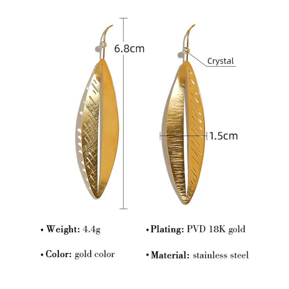 1 Pair French Style Geometric Leaves 304 Stainless Steel 18K Gold Plated Drop Earrings