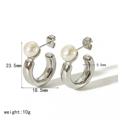 1 Pair French Style IG Style C Shape Polishing 304 Stainless Steel 18K Gold Plated Ear Studs