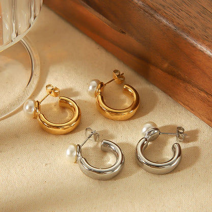 1 Pair French Style IG Style C Shape Polishing 304 Stainless Steel 18K Gold Plated Ear Studs